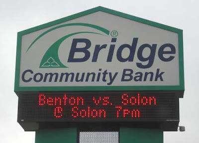 Bridge Community Bank sign in Solon, Iowa