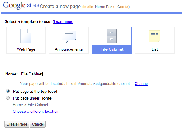 Web Design With Google Sites Google Sites Tip The File Cabinet Page