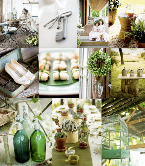 An outdoor wedding with greens and vintage style makes for a perfect garden