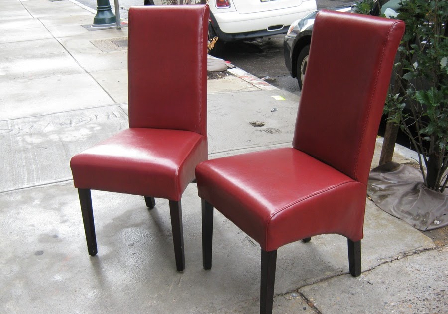 Uhuru Furniture & Collectibles Two Red Leather Parsons Chairs SOLD