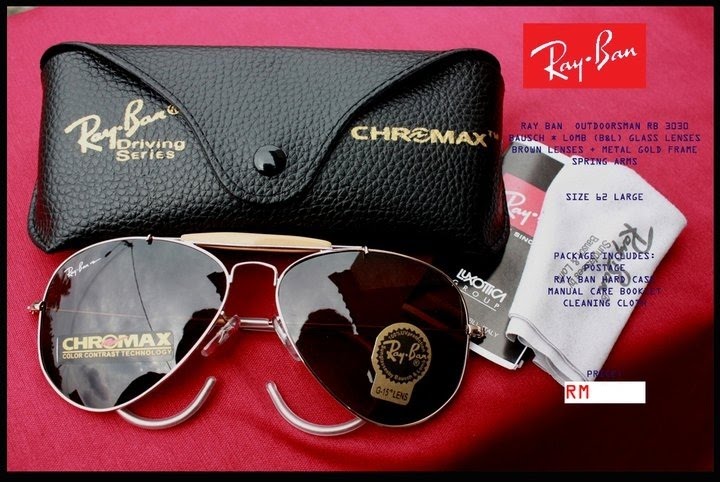RAY BAN CHROMAX AVIATOR OUTDOORSMAN SIZE 62 RB 3030 BAUSCH & LOMB GLASS LENS SPRING ARMS