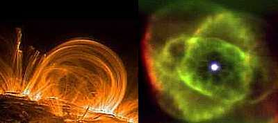 Left: NASA photo of Coronal Loop (2007), Right: Lucky enhancement of Cat's Eye Nebula (2007)