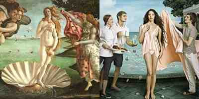 Left: Sandro Botticelli's The Birth of Venus (ca 1485) Right: photo for Renaissance Hotels and Resorts advertising campaign (2008)