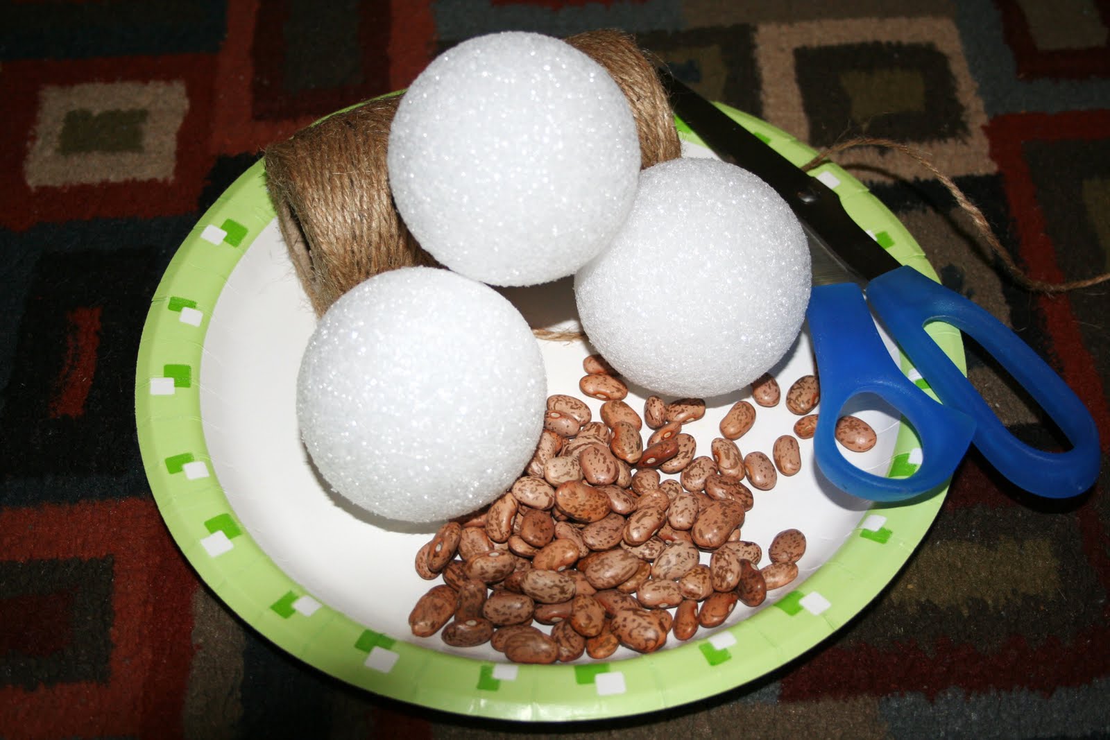 . Twine & Bean Styrofoam Balls...