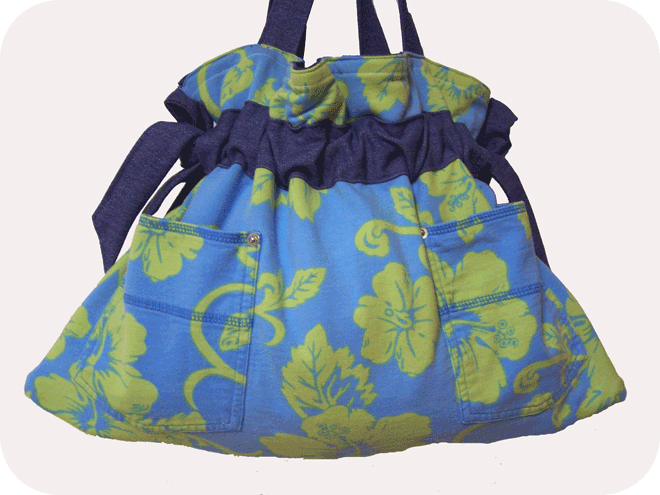 SOLD~Handmade Hawaiian Hibiscus Flowers Denim Handbag Purse