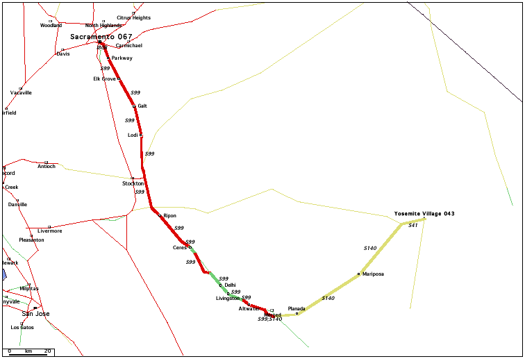 de Sacramento, CA 067 à Yosemite Village, CA 043 / Distance: 305,10 km