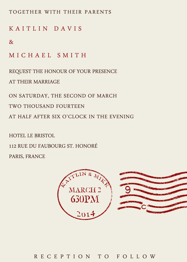 the blog Vintage stamp wedding invitation