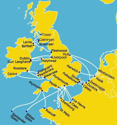 ferry harwich map routes sea hook travel north channel crossings europe route port irish across baltic mainly architecture also