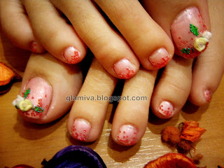 pink and yellow rose 3 d nail art on feet