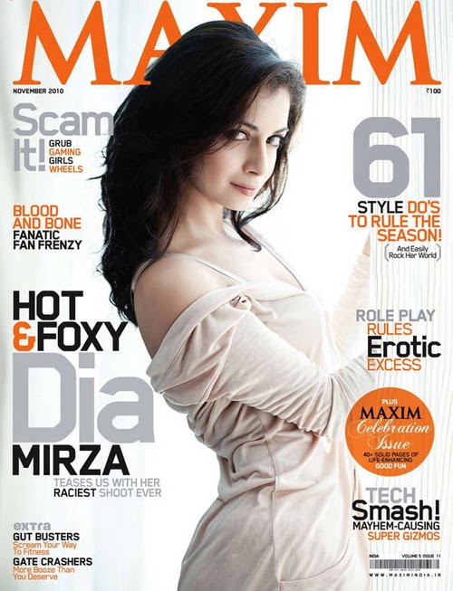 diya mirza maxim november 2010. Bollywood actress Dia Mirza on the cover page of men#39;s magazine Maxim India for the month of November 2010. The dream girl warm up in style to show her