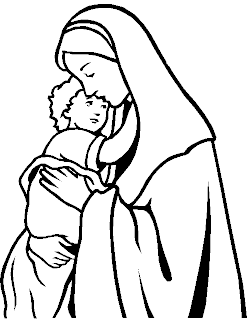 Virgin(Mother) Mary holding the baby(Chid) Jesus in her hands coloring page download Mother Mary pictures and Jesus photos for free