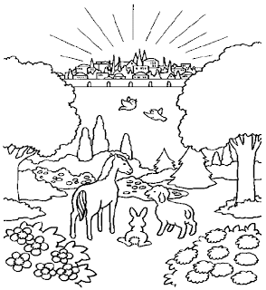 Coloring page of new Jerusalem(Earth) and New heaven new world of Jesus download Christian images and Second coming photos free