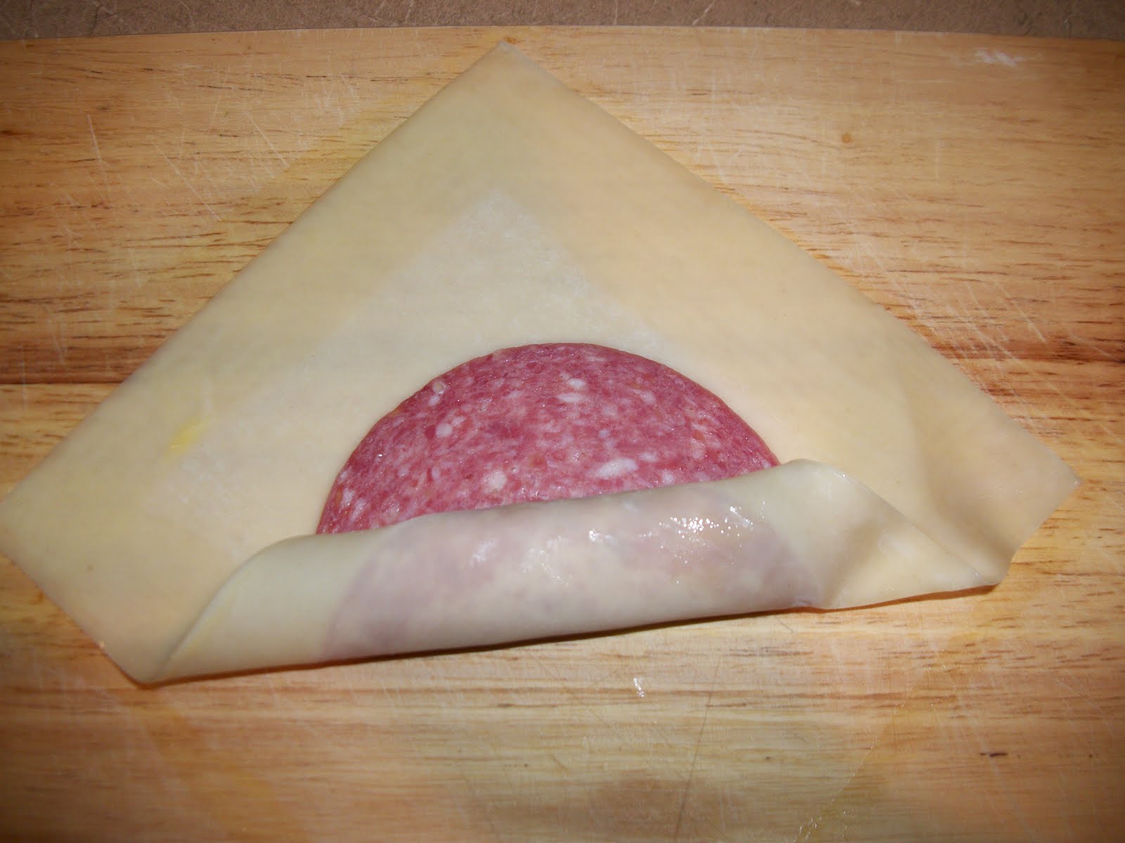 Kaitlin in the Kitchen Egg Roll Wrapped Salami Mozzarella Sticks