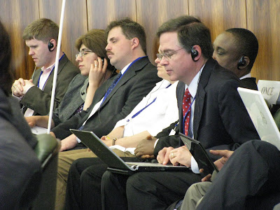 Eric Bridges, Anahit Galechyan, Scott LaBarre, Jim Fruchterman in back row, Jim is working on his PC and the others are listening to the translations