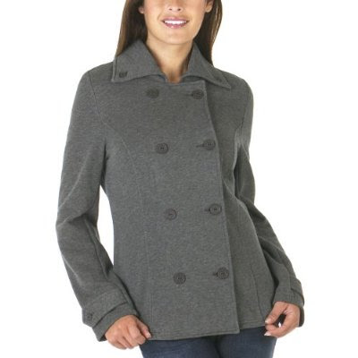 It's actually sweatshirt material but looks like a cute little pea coat. It's actually sweatshirt material but looks like a cute little pea coat.