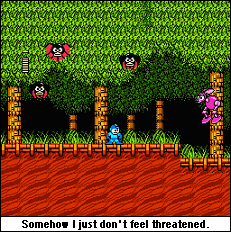 Dr. Wily should really look into building more intimidating robots. A magenta rabbit just ain't cutting it. Bunny bats.