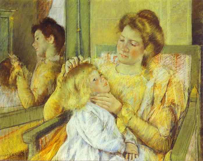 Mary Cassatt Mother+combing+her+child%27s+hair+1901