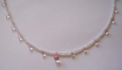 Pink Glass Teardrop Necklace (close-up)