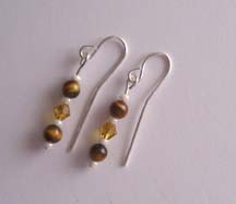 SS Tigers Eye & Gold Bead Earrings $20.00