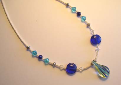 18" Lime Green, Light & Dark Blue Pendant Necklace $35.00