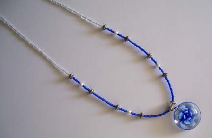 20" Blue Glass Flower Pendant Necklace $35.00