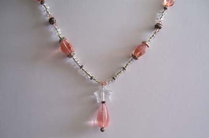 Clear Star & Pink Glass Pendant Necklace (close-up)