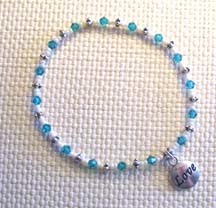8" Love Charm With Light Blue Swarovski Crystals Bracelet $25.00