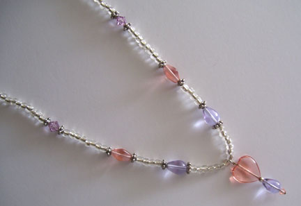 18" Pink Glass Heart & Purple Glass Pendant Necklace $35.00