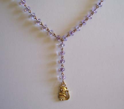 Kitty Cat & Purple Glass Bead Necklace (close-up)