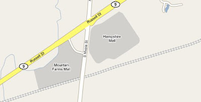 Map of Route 9 Hadley MA area malls