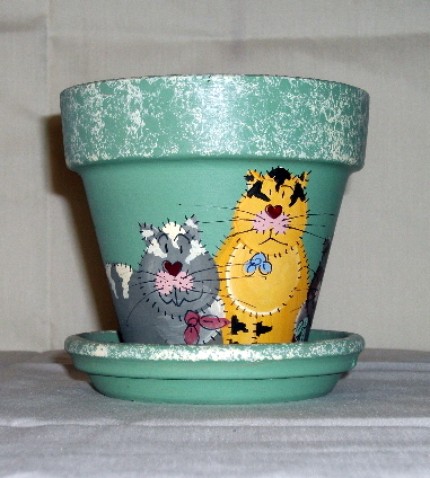 4-inch Terra Cotta Cats Hand Painted Pot
