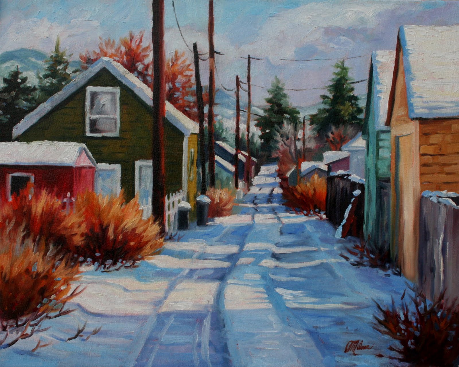 DEBBIE MILNER ADVENTURES IN PAINTING Kamloops Back Alley Oil 16x20