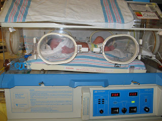 Chase in his warmer in the NICU