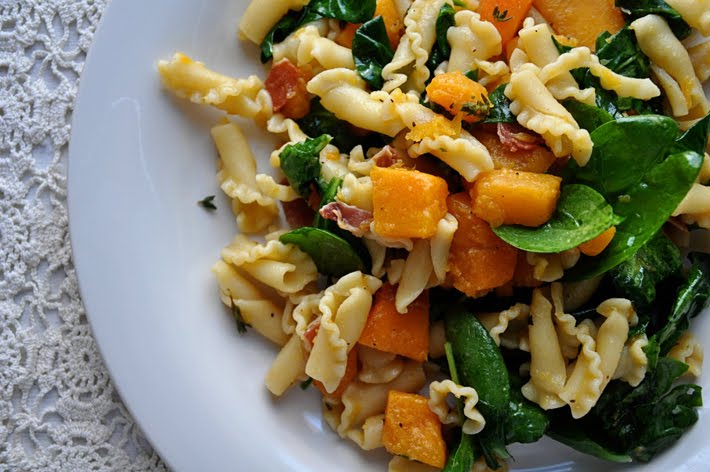 the parsley thief: Pasta with Butternut Squash, Spinach & Prosciutto