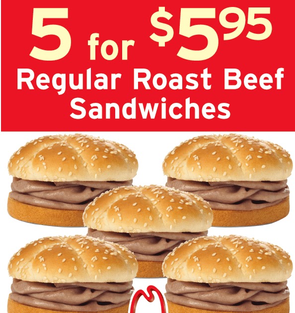 Coupon STL Arby's 5 for 5.95 Regular Roast Beef Sandwiches