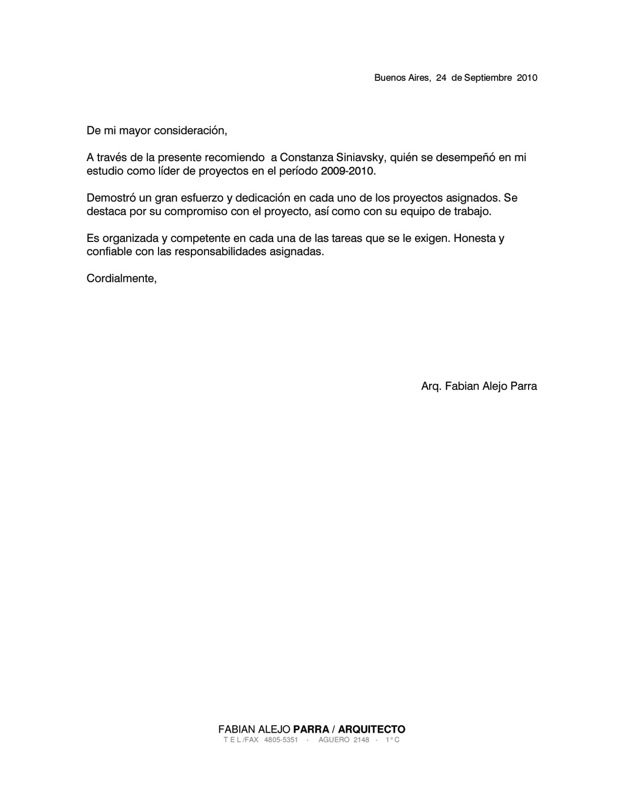 carta de recomendacion personal ejemplos