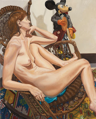 Philip Pearlstein, Model with Mickey Mouse on Unicycle and Wicker Chair, 2009