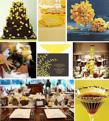 Chocolate brown 3tier cake with yellow floral adornments Chocolate brown 3tier cake with yellow floral adornments