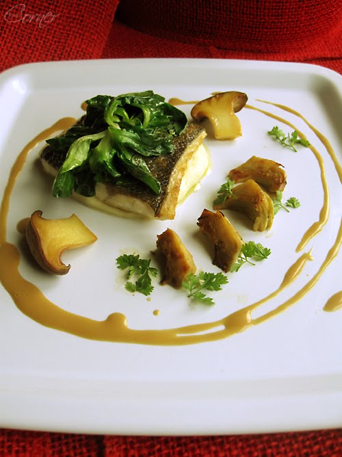 Almond Corner Sea bass, artichoke and porcini
