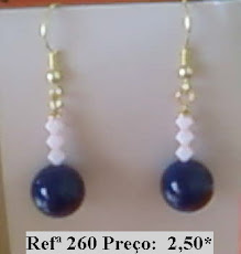 Refª 260 NOVO PREÇO: 2,00* Brinco curto  com bola azul e cristais swarovski rosa