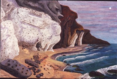 La Luna LLena de Día. Acrílico y Arena sobre Lienzo. Aprox 70cm x 55cm