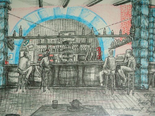El Barril, Cafetería y Bar de Almería. Rotuladores Pilot sobre Papel