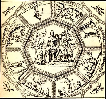 Orpheus in the octagonal frame of the sun in the middle of the Zodiac