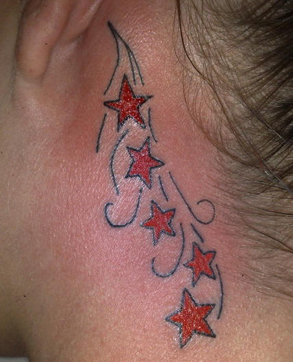 tattoos of stars on neck. Stars and lines behind the ear and neck tattoo.