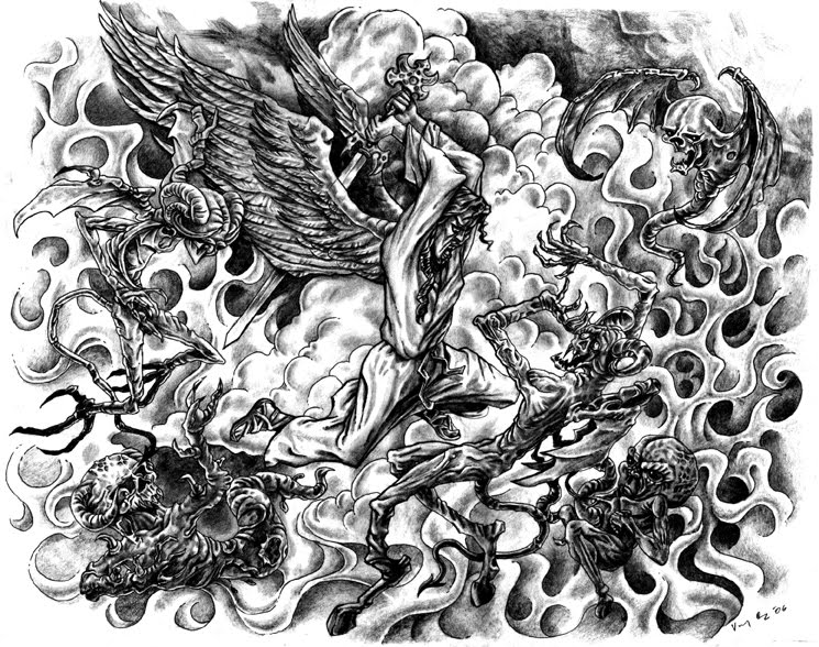 demons vs angels. angel and demon tattoos.