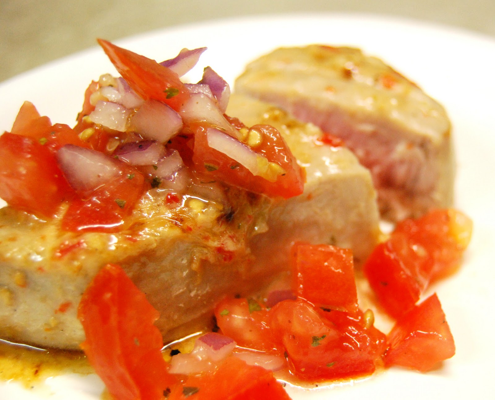 The Family Farming Operation Tuna Steaks With A Tomato & Basil Raw Sauce