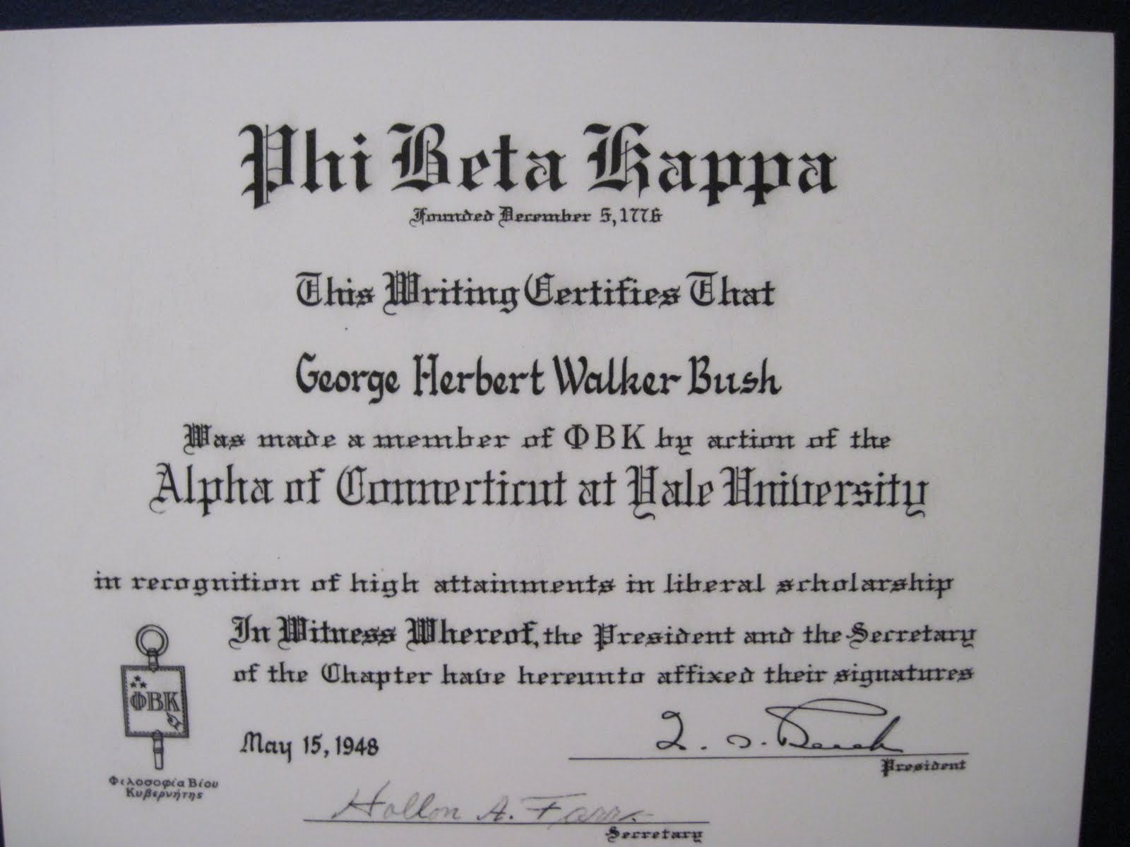 Edandsherill Our Phi Beta Kappa Yale Graduate President HW Bush