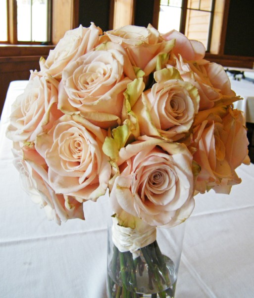 This bridal bouquet was made of all premium roses that were a light pink This bridal bouquet was made of all premium roses that were a light pink