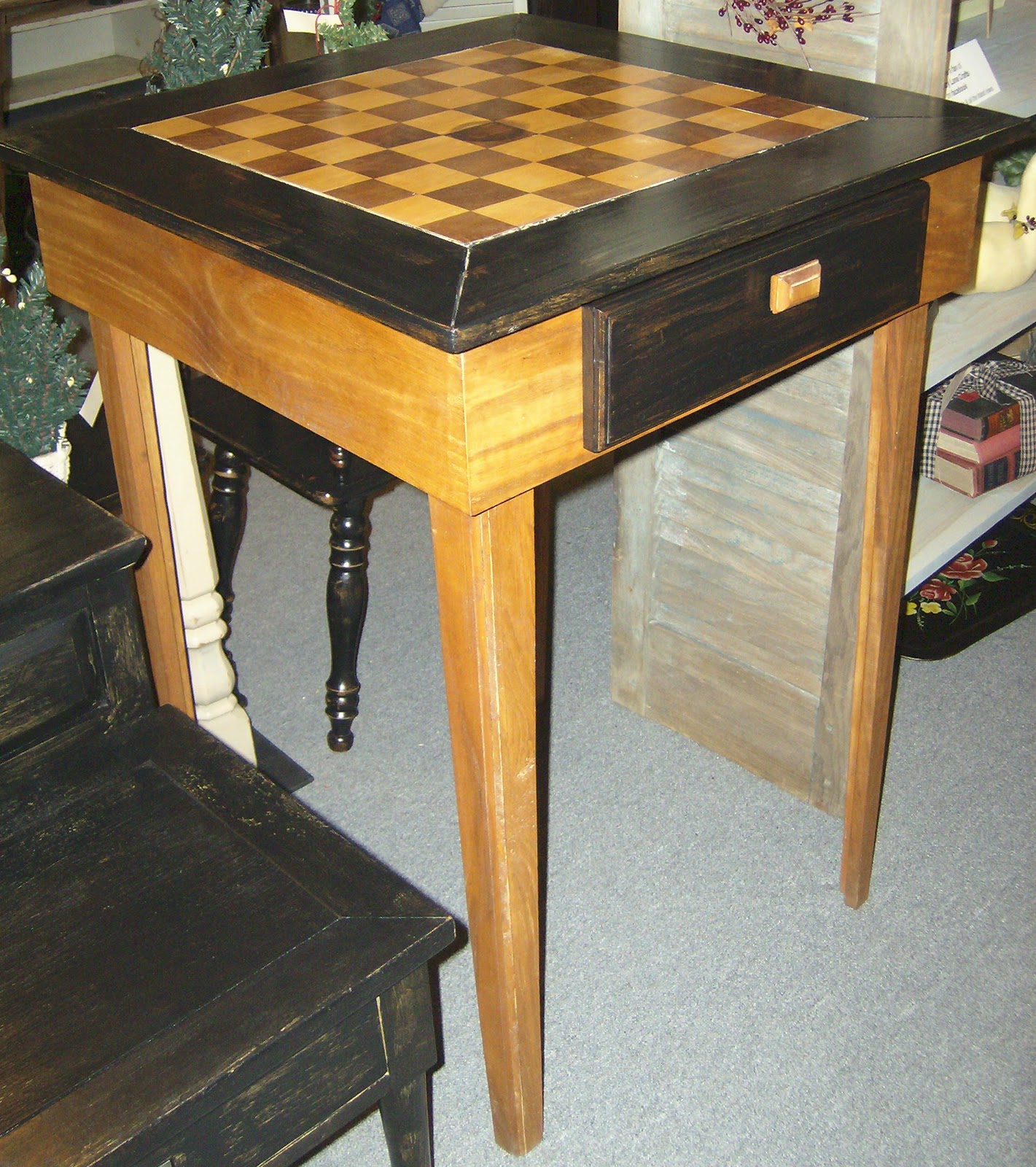 Country Lane Crafts & Antiques End table and checkerboard table
