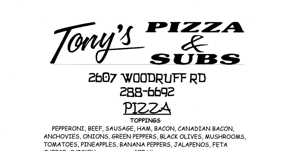 Tony's Pizza & Subs Five Forks Menu